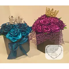 Box buketi od satenskih ruža - ručno rađeno