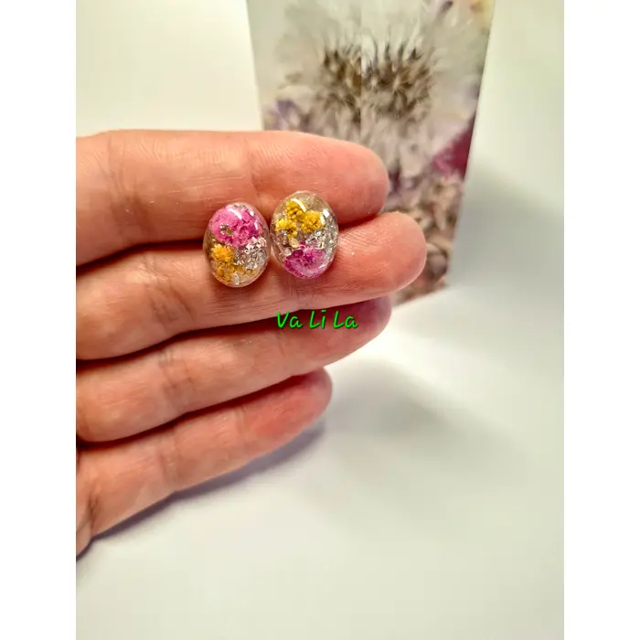 Naušnice sa mimozama i rozom gipsofilom