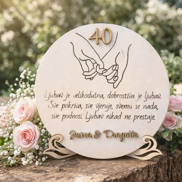 Personalizirana drvena ploča – godišnjica braka | 28 cm | gravura + detalji u boji