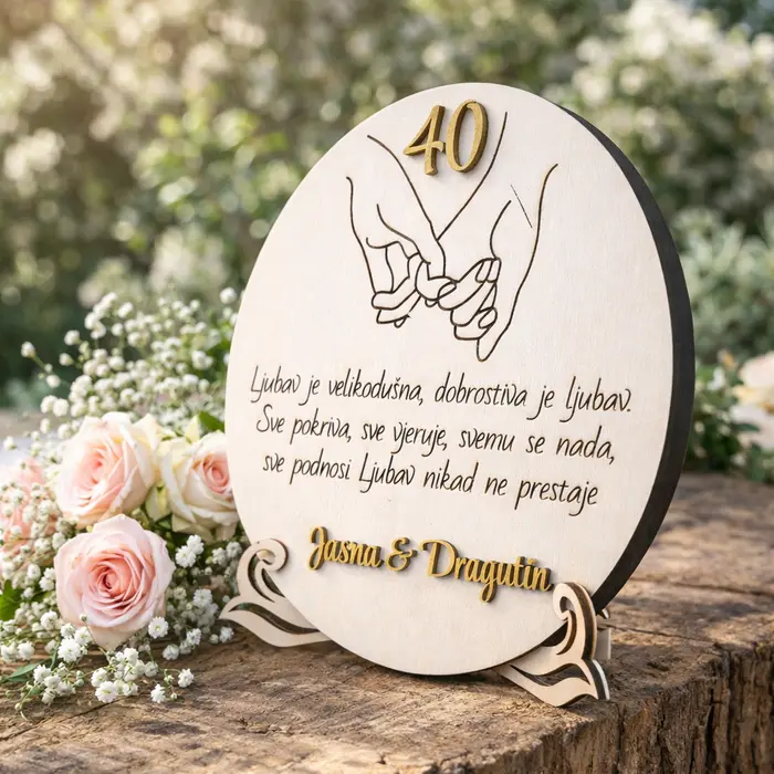 Personalizirana drvena ploča – godišnjica braka | 28 cm | gravura + detalji u boji, 2 image