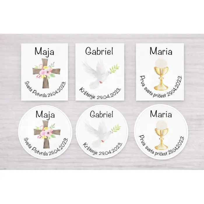 Personalizirane naljepnice za razne prigode– bijela podloga (krštenje, pričest, potvrda), 2 image