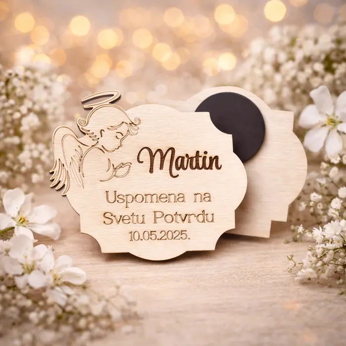 Personalizirani drveni magnet – uspomena na Svetu Pričest ili Svetu Potvrdu | poklon za goste, 2 image