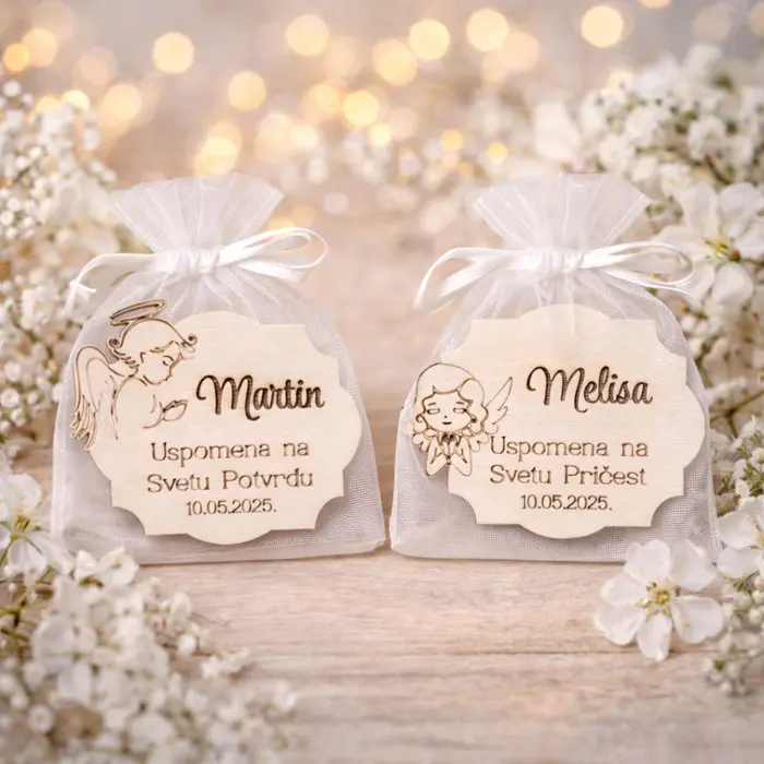 Personalizirani drveni magnet – uspomena na Svetu Pričest ili Svetu Potvrdu | poklon za goste
