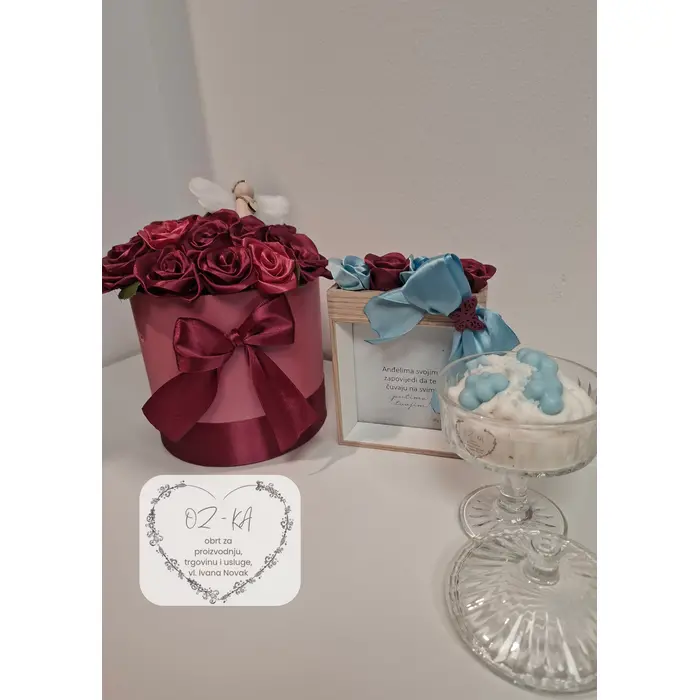 Box buketi od satenskih ruža - ručno rađeno, 2 image