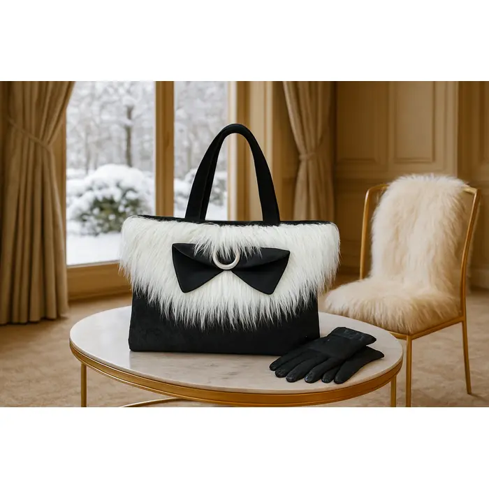 Crna torba sa bijelim krznom, 2 image