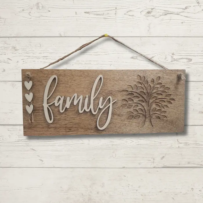 Personalizirana drvena viseća ploča za dom – Welcome / Home / Family, 3 image