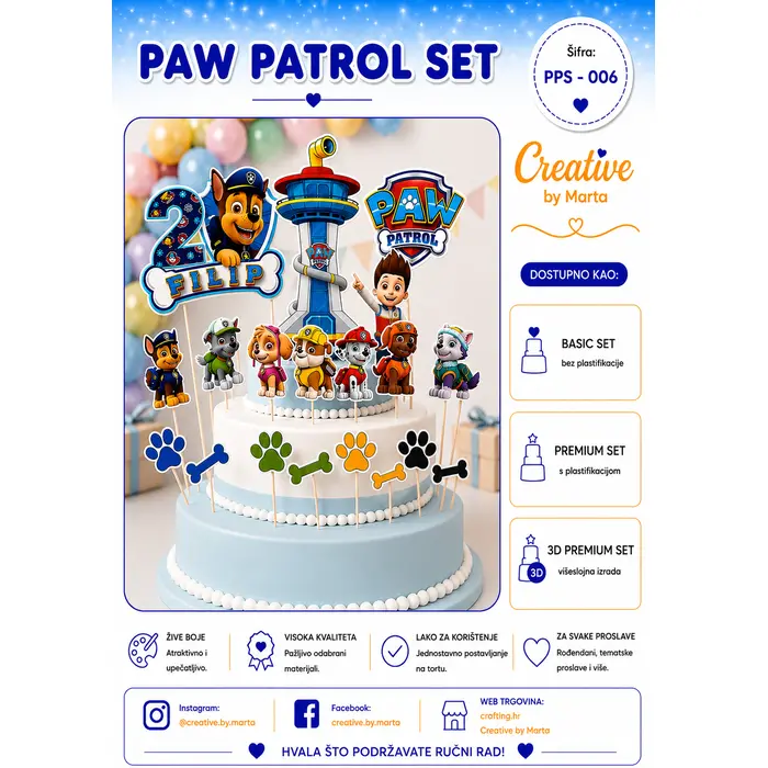 Paw Patrol set – Personalizirane dekoracije za tortu (PPS-006)