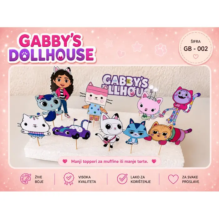 Personalizirani Gabbys Dollhouse mini topperi - GB - 002